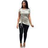 Casual Pleated Short Sleeve Top