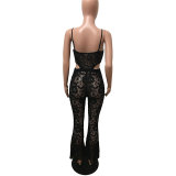 Lace Straps See Through Jumpsuit with Wide Leg