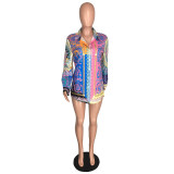 Casual Printed Multicolor Mini Dress(Without Belt)