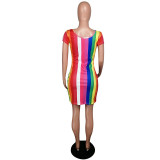 Casual Rainbow Printed Mini Dress