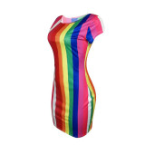 Casual Rainbow Printed Mini Dress