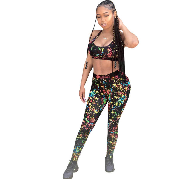 Casual Printed Vest Crop Top and Trousers
