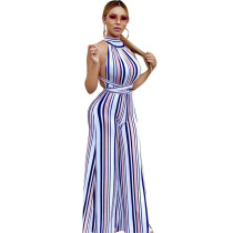 Casual Strapless Halter Striped Jumpsuit