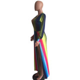 Sexy V-neck Gradient Maxi Split Dress