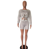 Casual Off-the-shoulder Umbilical Bandage Top and Shorts