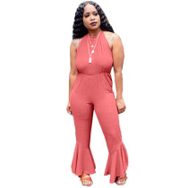 Casual Halter Backless Ruffled Jumpsuit