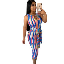 Casual Pit Color Printed Sleeveless Midi Dress