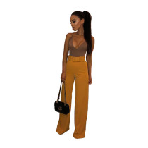 Solid Color High Waist Wide Leg Pants with Belt