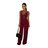 Solid Color High Waist Wide Leg Pants with Belt