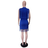 Solid Color Fringed Zipper Mini Dress