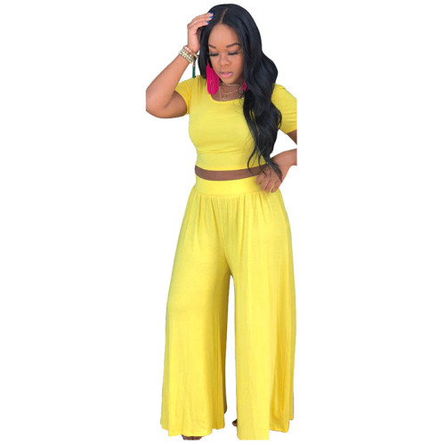 Casual Solid Color Crop Top and Pants