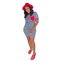 Casual Striped Print Pocketed Mini Dress