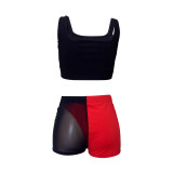 Casual Mesh Vest Top and Shorts Three-piece Set with Panties