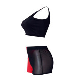Casual Mesh Vest Top and Shorts Three-piece Set with Panties
