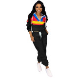 Casual Contrast Stitching Hooded Two Piece Set