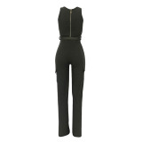 Sleeveless Square Collar Solid Jumpsuit