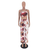 Floral Print Straps Crop Top And Long Pants