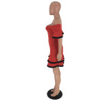 Casual Stitching Zipper Off Shoulder Ruffle Dress