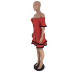 Casual Stitching Zipper Off Shoulder Ruffle Dress