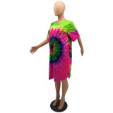 Casual Tie-dye Print Irregular Dresses