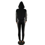 Casual Letter Embroidery Stitching Hooded Sports Pant Set