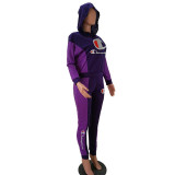 Casual Letter Embroidery Stitching Hooded Sports Pant Set