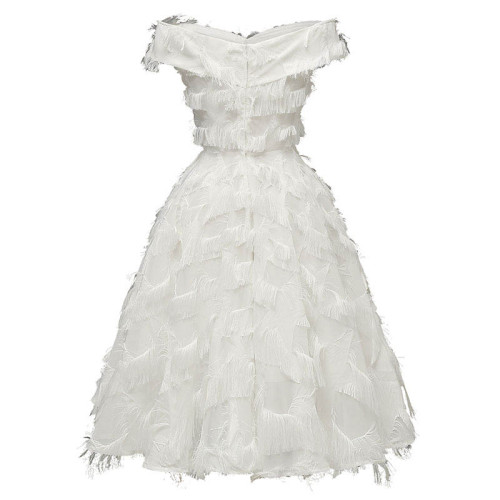 1950s Solid Strapless Fringed Dress