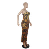Classic Sleeveless Square Neck Leopard Print Bodycon Dress
