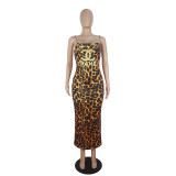 Classic Sleeveless Square Neck Leopard Print Bodycon Dress