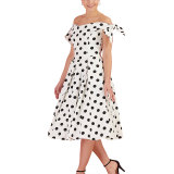 Off Shoulder Straps Polka Dot Sewing Dress