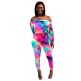 Tie Dyed Hollow Back Belted Pencil Jumpsuits