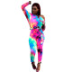 Tie Dyed Hollow Back Belted Pencil Jumpsuits