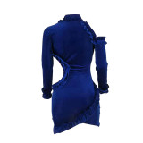 Solid Color Side Ruffle Irregular Dress