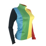 Rainbow Stripe High Neck Long Sleeve Top