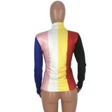 Rainbow Stripe High Neck Long Sleeve Top