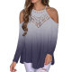 Knitted Printed Off Cold Shoulder Gradient T-Shirt