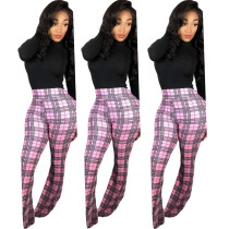 Plaid Pattern High Waisted Bell Bottom Flare Vintage Casual Long Pants