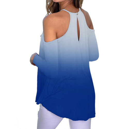 Knitted Printed Off Cold Shoulder Gradient T-Shirt