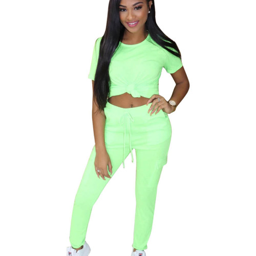 Solid Color Short Sleeve Two Piece Set