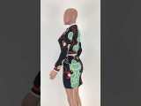 Casual Turn-down Neck Printed Zipper Long Sleeve Skirt Sets
