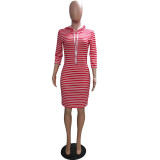 Krystal Striped Hooded Sweatshirt Dress