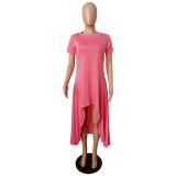 Asymmetric Hem Solid Color Casual Dress