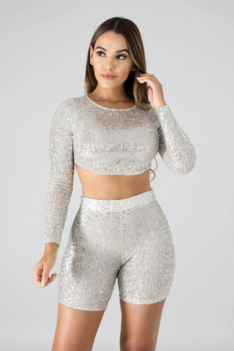 Sequined Crop Top and Shorts Set