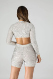 Sequined Crop Top and Shorts Set