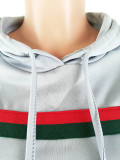 Red and Green Striped Long Sleeve Hooded Casual 2 Piece Set