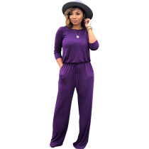 Solid Color 3/4 Sleeve Jumpsuit