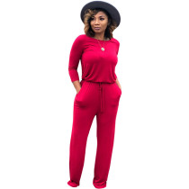 Solid Color 3/4 Sleeve Jumpsuit