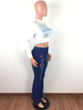 Butterfly Embroidered Hot Drilling Flare Jeans