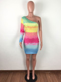 Corduroy Print Gradient Mini Dress
