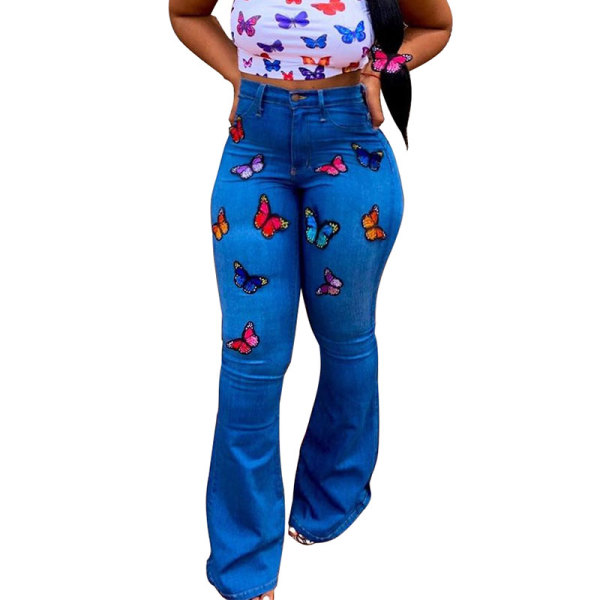 Butterfly Embroidered Hot Drilling Flare Jeans